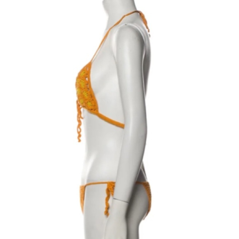 Cult Gaia Alivia Halter Orange Marigold Floral Crochet Bikini Swimsuit NWOT Sz L - Picture 4 of 12